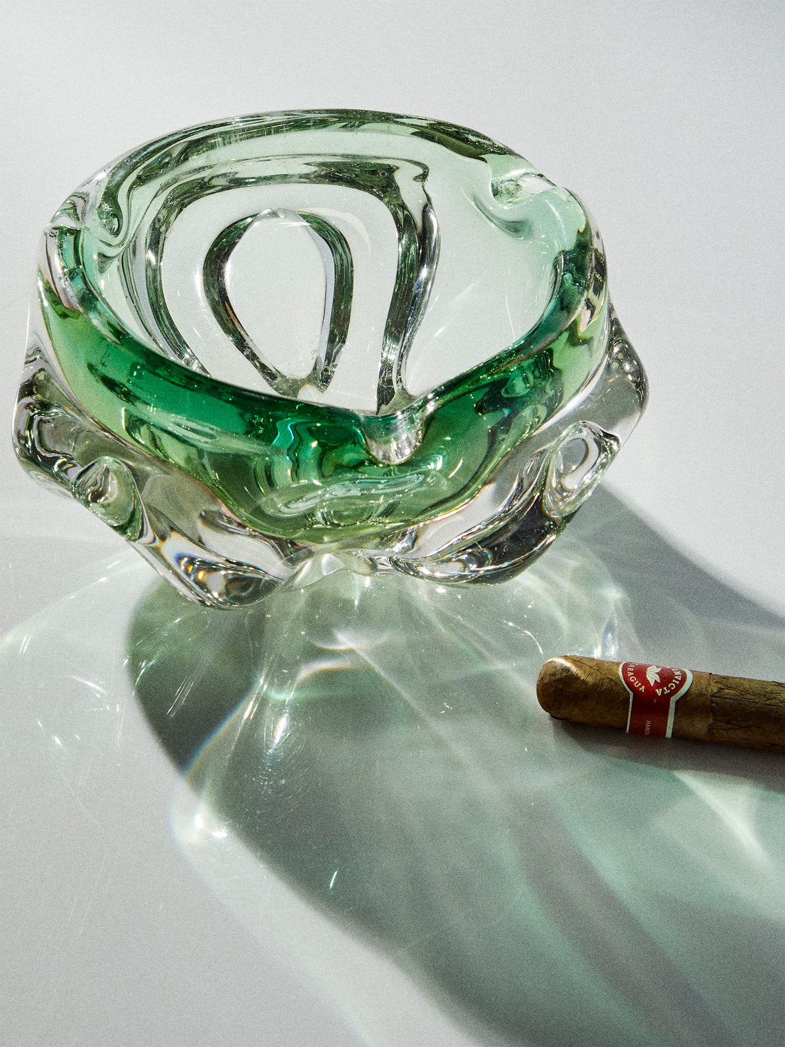 Antique and Vintage - Mid-Century Crystal Ashtray - Green - ABASK