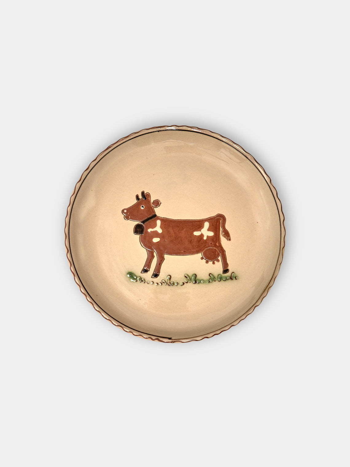 Poterie d’Évires - Cows Hand-Painted Ceramic Large Butter Dish - Cream - ABASK