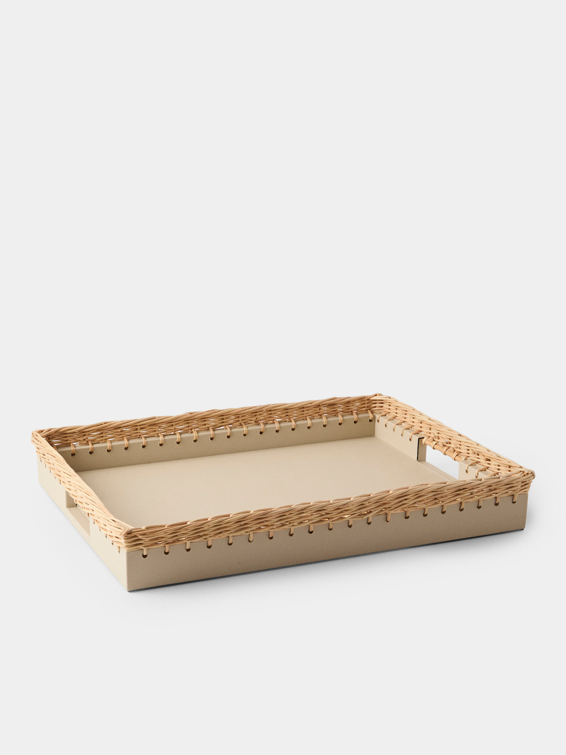 Pigment France - Giverny Leather and Rattan Tray (19in/49cm) - Cream - ABASK
