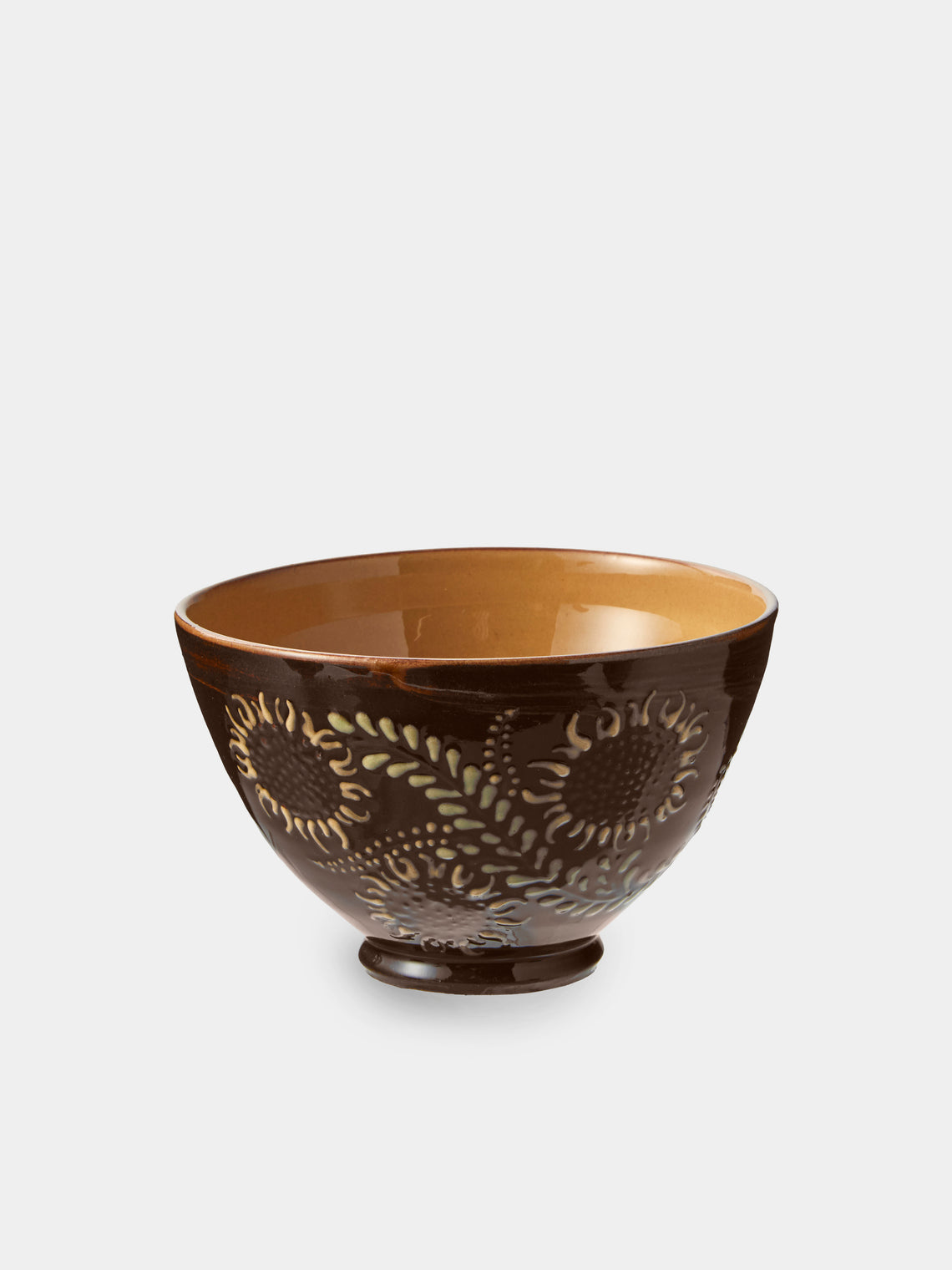 Poterie d’Évires - Flowers Hand-Painted Ceramic Small Bowls (Set of 4) - Dark Brown - ABASK