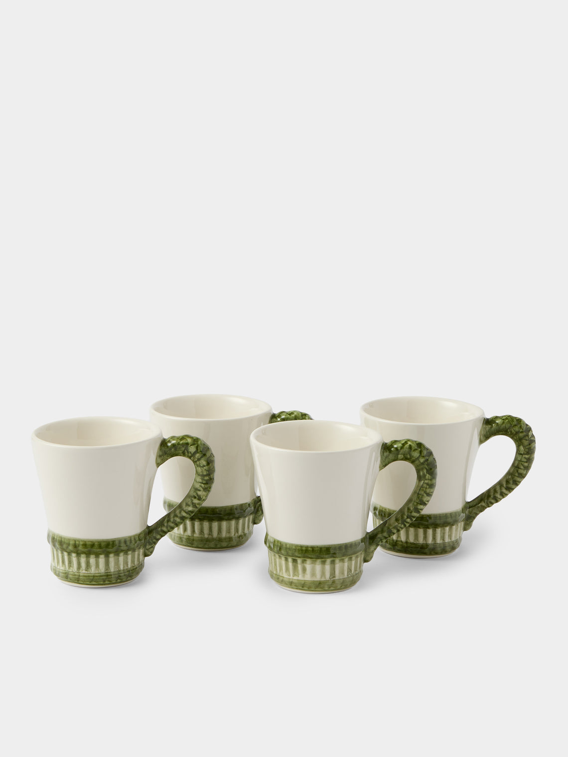 Tessalume Ceramiche - | Set of 4 | Wicker Hand-Painted Ceramic Mugs - Light Green - ABASK