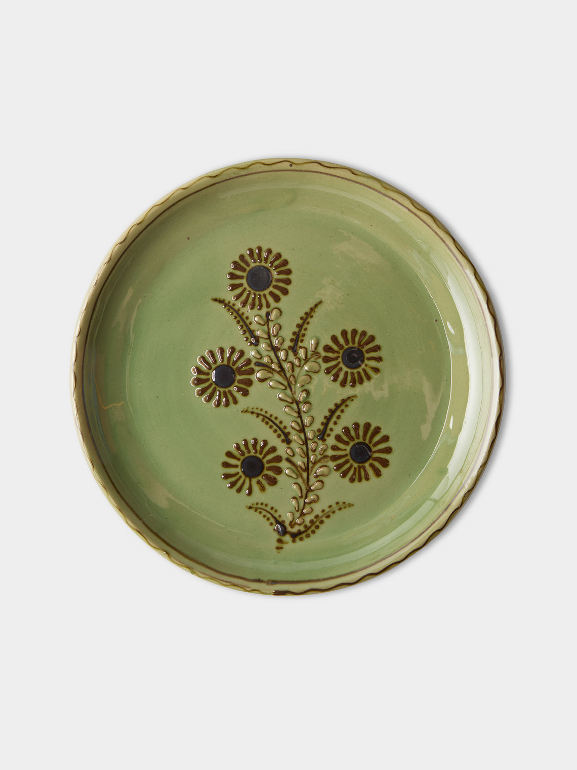 Poterie d’Évires - Flowers Hand-Painted Ceramic Large Lidded Butter Dish - Green - ABASK