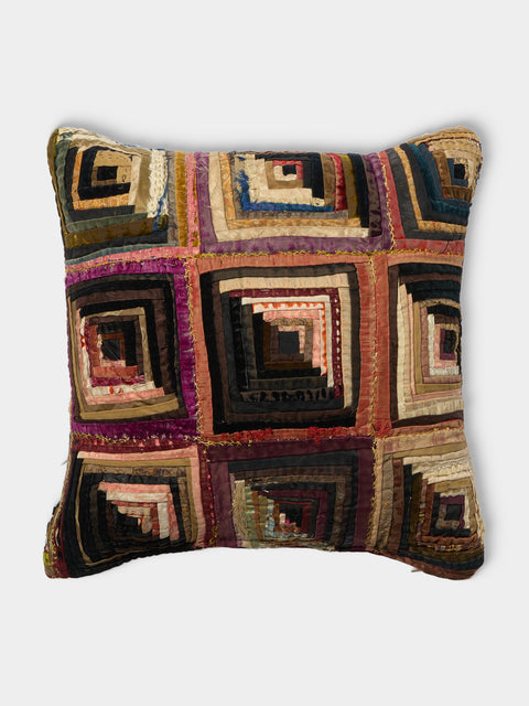 By Walid - 19th-Century Log Cabin Patchwork Damask Cushion (16.5in/42cm) - Multiple - ABASK - 