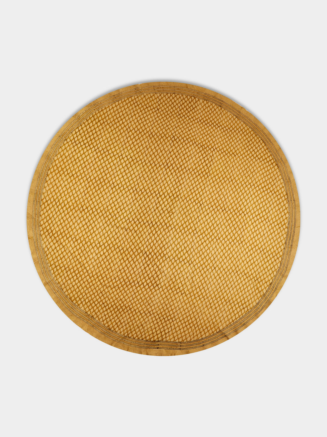 Chamois - Cypress Block-Printed Linen Round Tablecloth (86.5in/2.2m) - Orange - ABASK - 