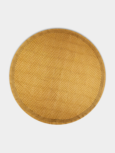 Chamois - Cypress Block-Printed Linen Round Tablecloth (86.5in/2.2m) - Orange - ABASK - 