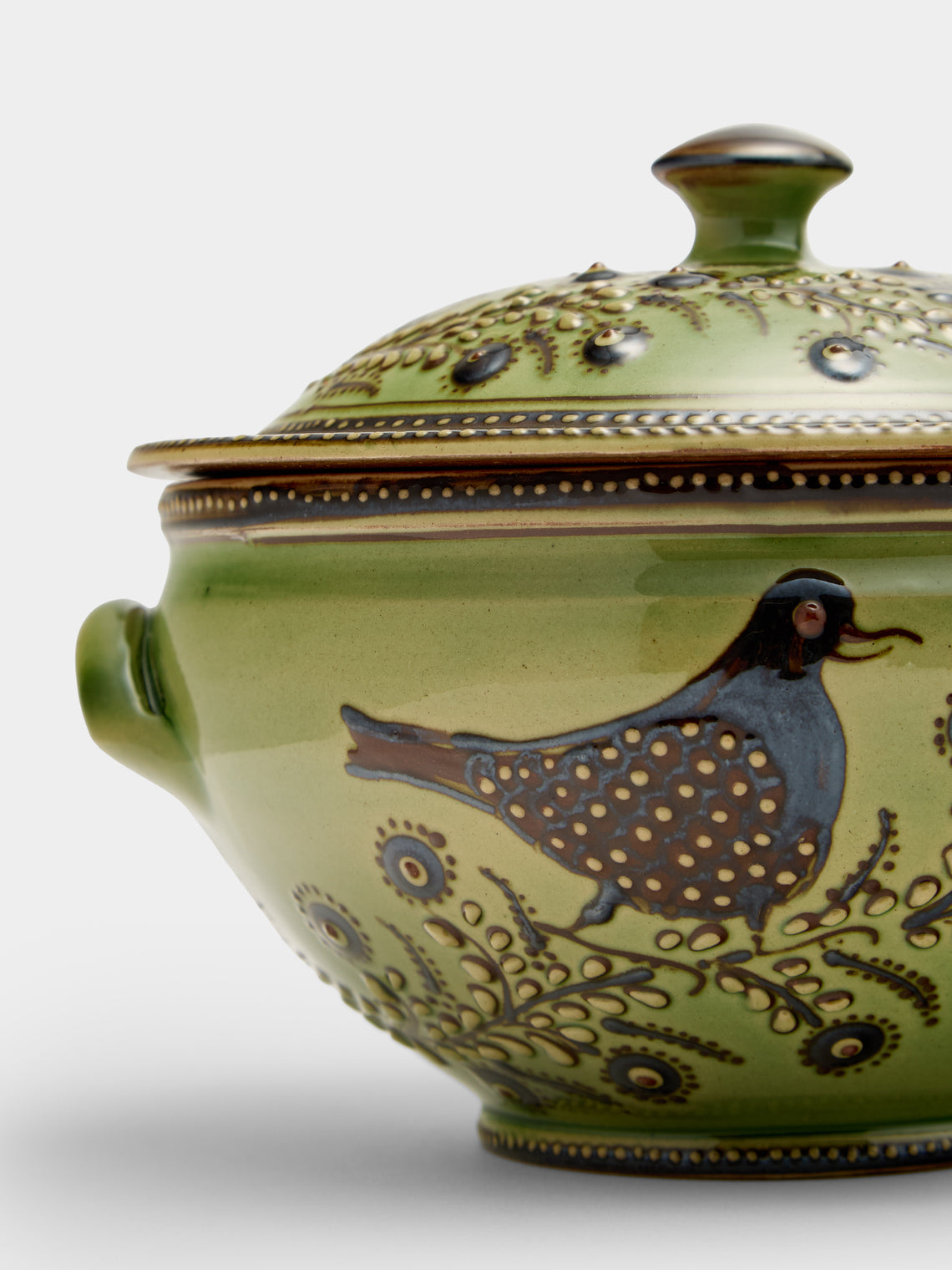 Poterie d’Évires - Flowers Hand-Painted Ceramic Lidded Vegetable Dish - Green - ABASK