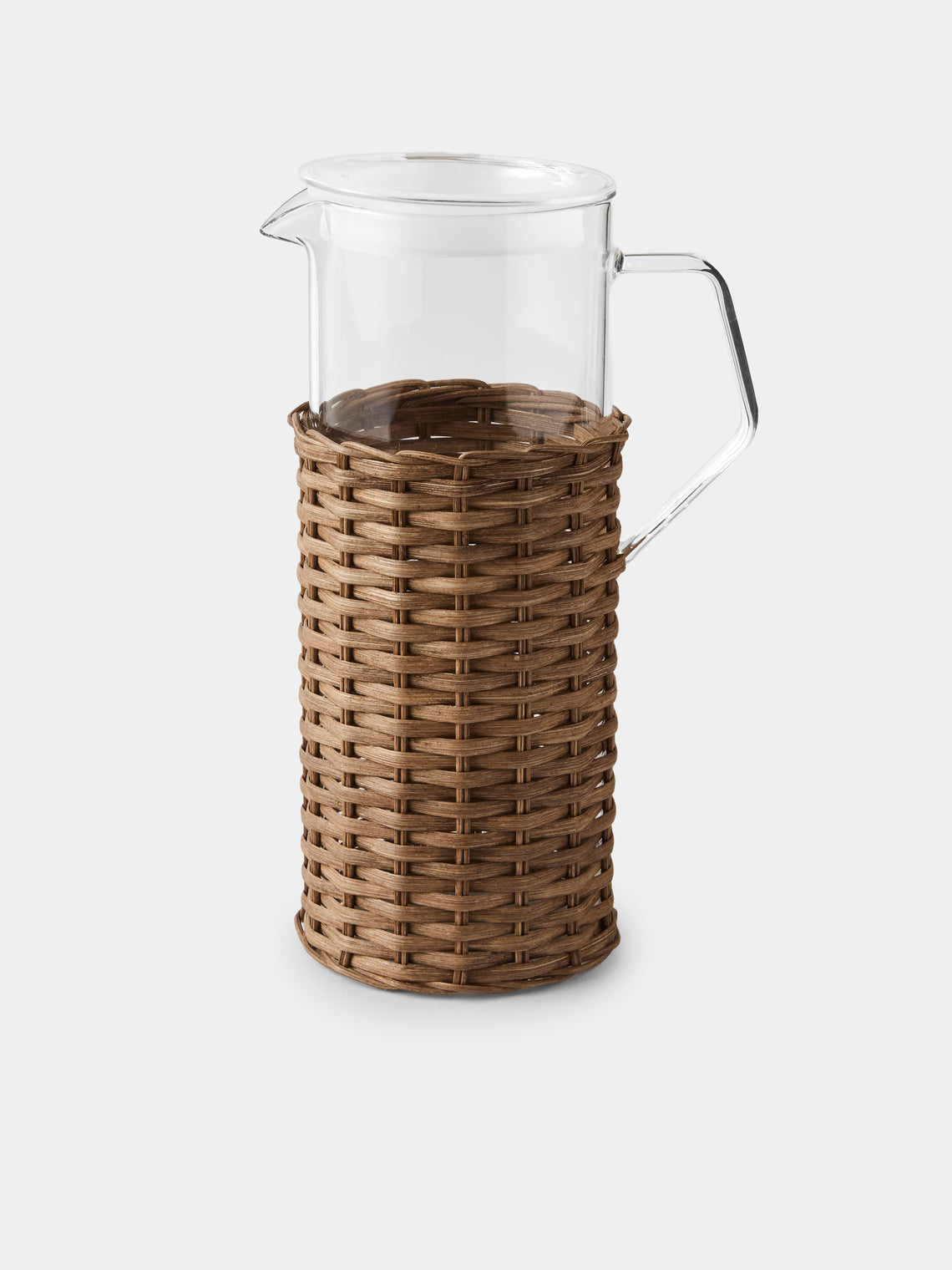 Pigment France - Marseille Leather and Rattan Glass Pitcher (42oz/1.2L) - Brown - ABASK - 