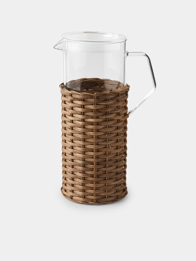 Pigment France - Marseille Leather and Rattan Glass Pitcher (42oz/1.2L) - Brown - ABASK - 