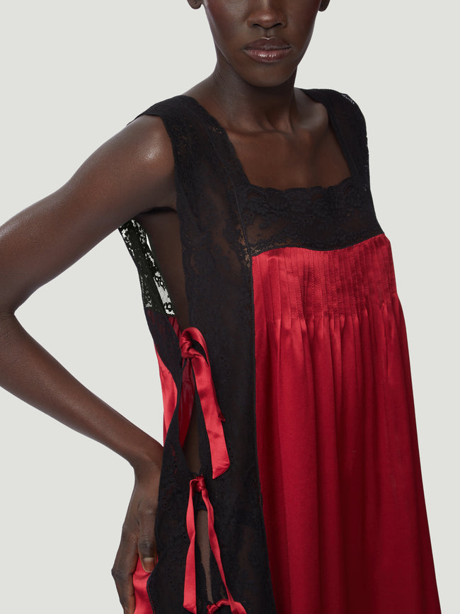 Loretta Caponi - Fiocchini Silk and Lace Long Dress - Red - ABASK
