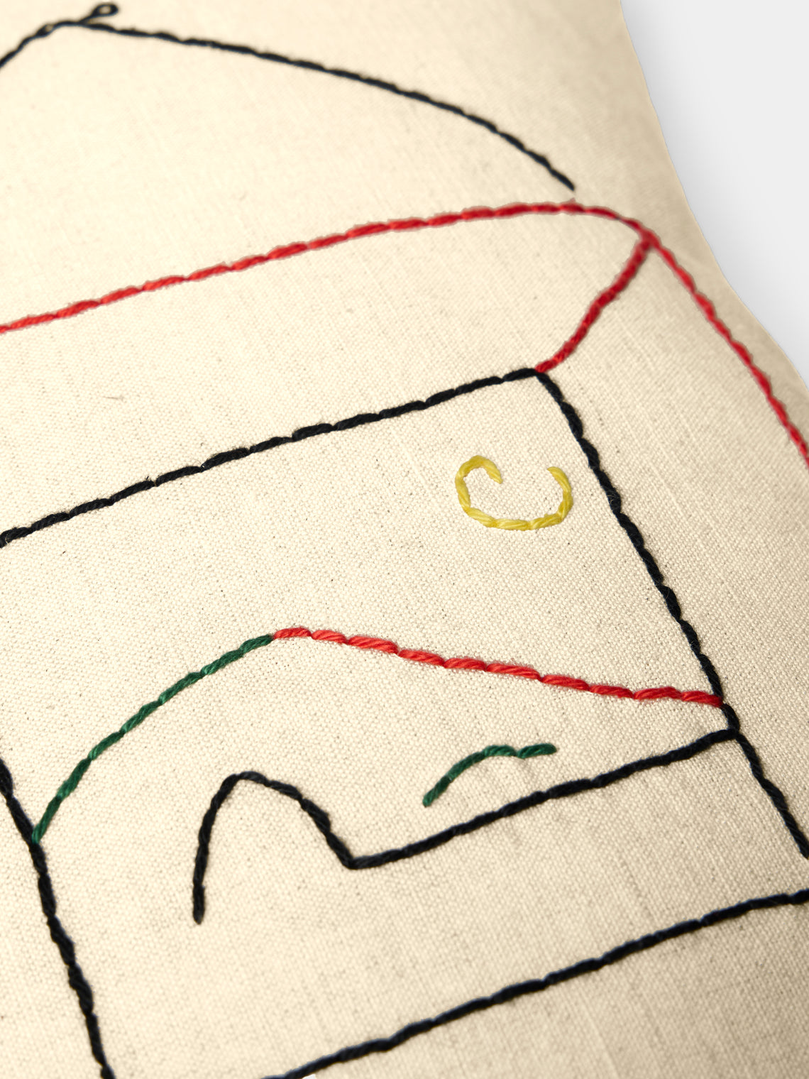 Oeuvres Sensibles - Picture Hand-Embroidered Cotton and Hemp Linen Cushion (15.5in/40cm) - Cream - ABASK