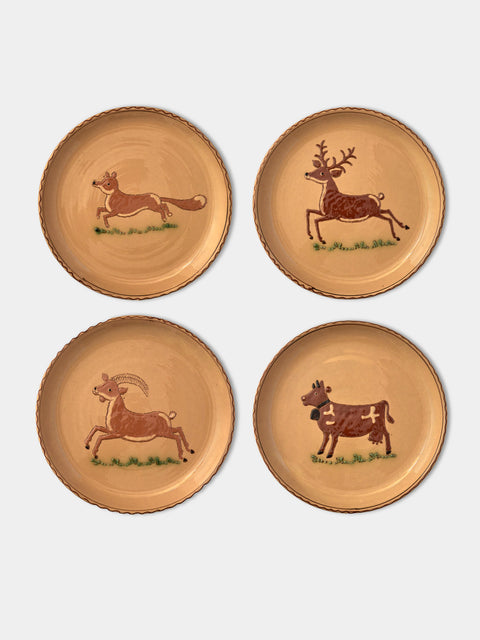 Poterie d’Évires - Animals Hand-Painted Ceramic Dinner Plates (Set of 4) - Cream - ABASK - 