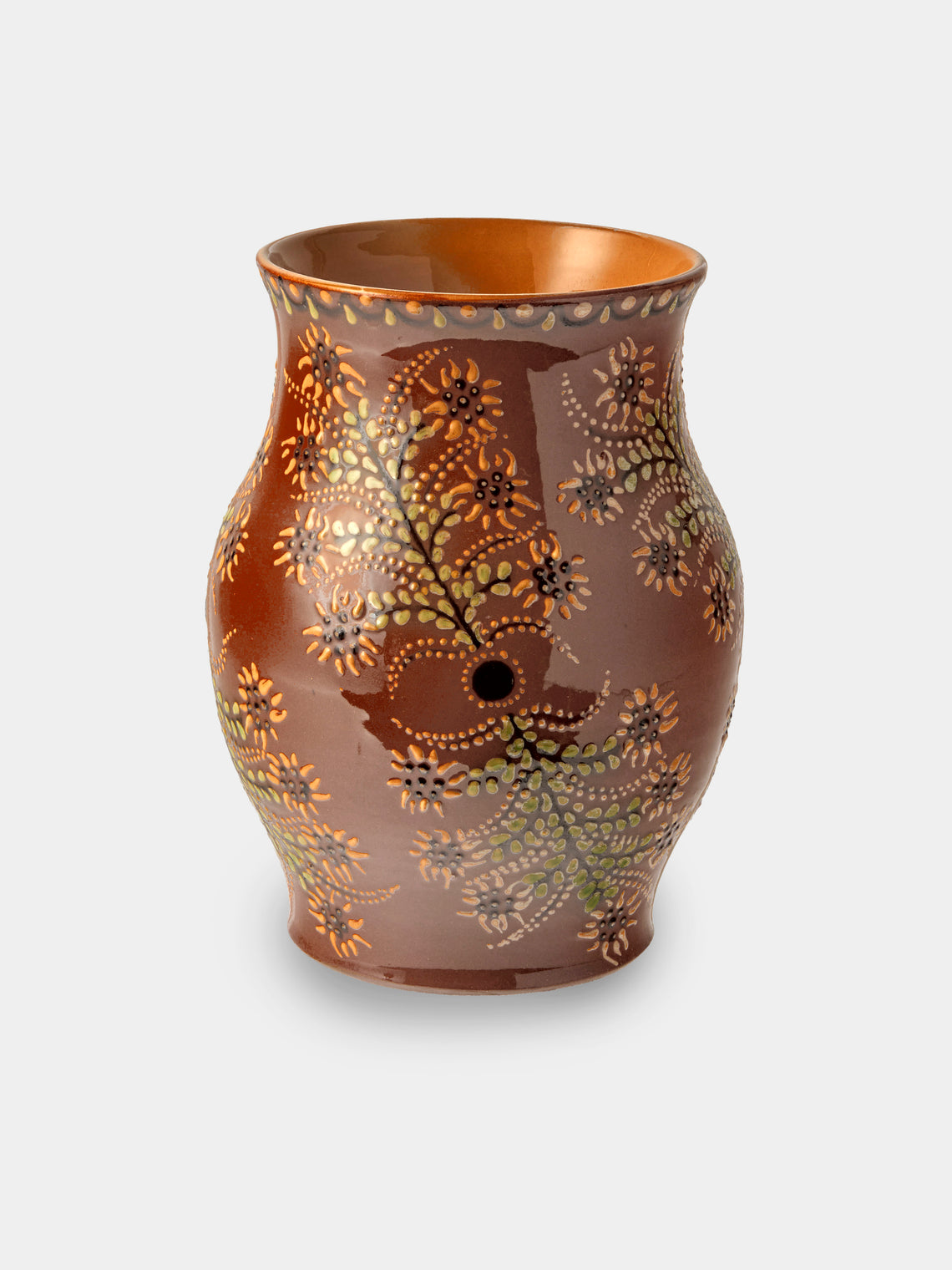 Poterie d’Évires - Flowers Hand-Painted Ceramic Vase (8in/20cm) - Light Brown - ABASK - 