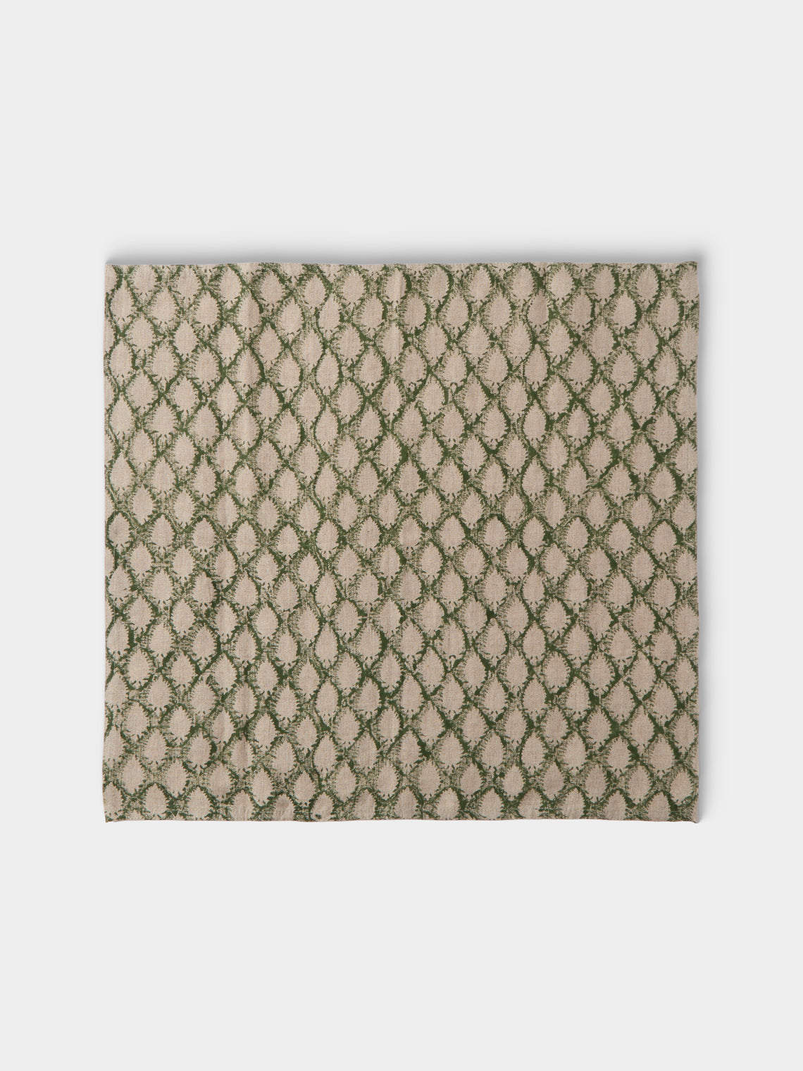 Chamois - Cypress Block-Printed Linen Napkins (Set of 4) - Green - ABASK