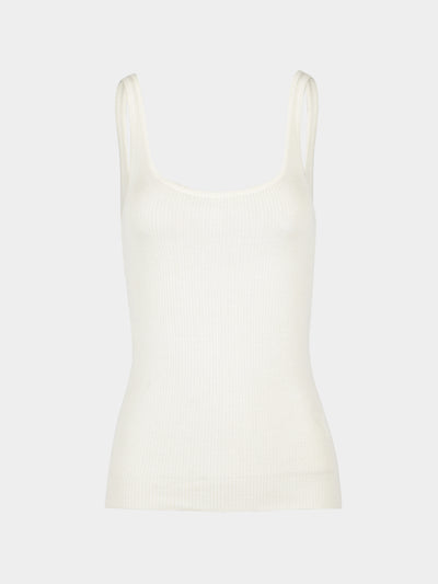 Ryan Roche - Cashmere Featherweight Ribbed Tank Top | Size: S - Cream - ABASK - 