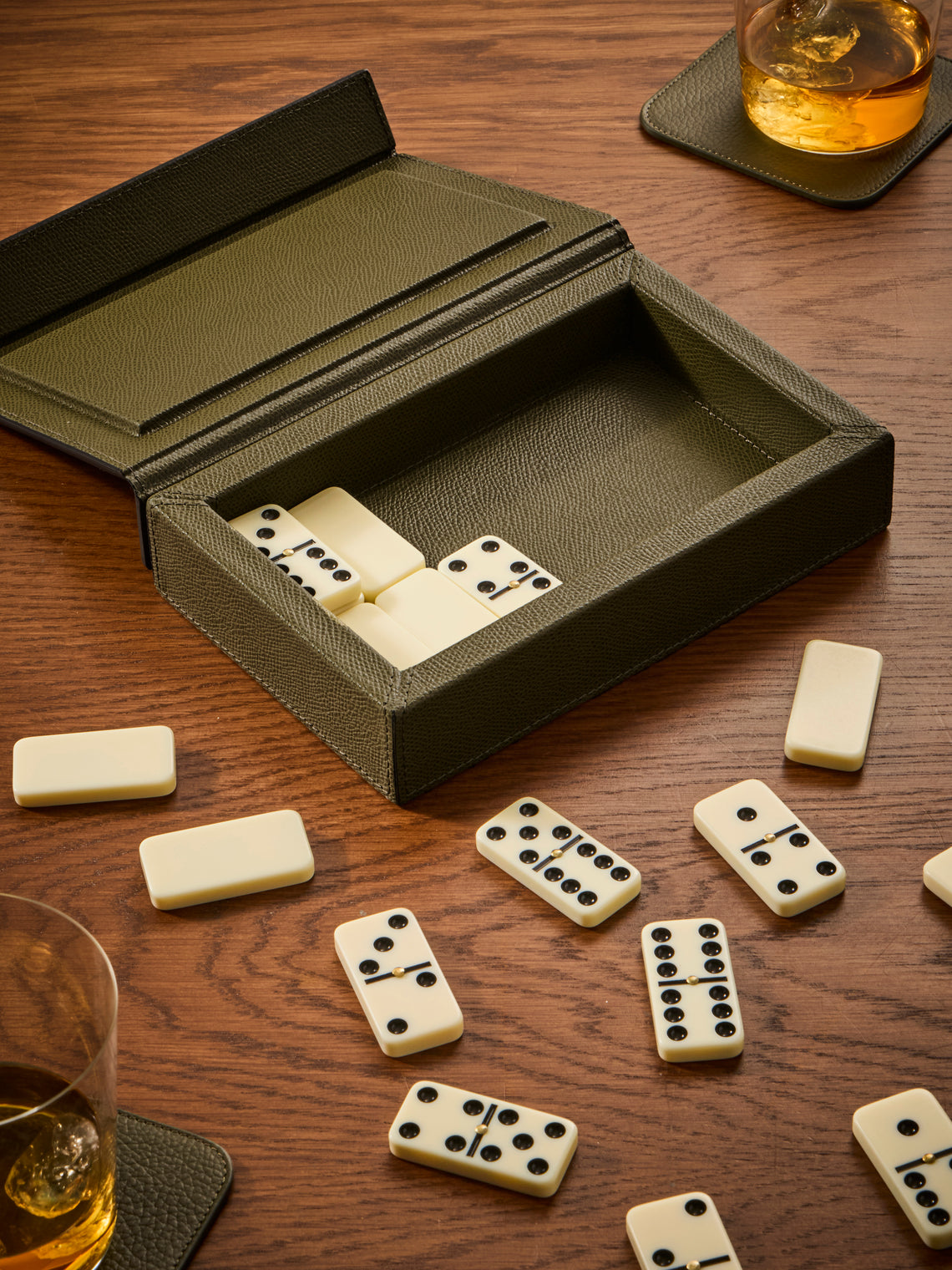 Giobagnara - Parma Leather Dominoes Set - Green - ABASK