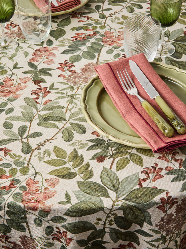 Borgo delle Tovaglie - Filo Sottobosco Embroidered Linen Round Tablecloth (110in/2.8m) - Green - ABASK