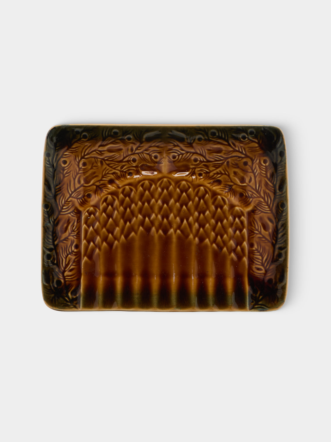 Antique and Vintage - Mid-Century Majolica Ceramic Asparagus Plates (Set of 3) - Brown - ABASK