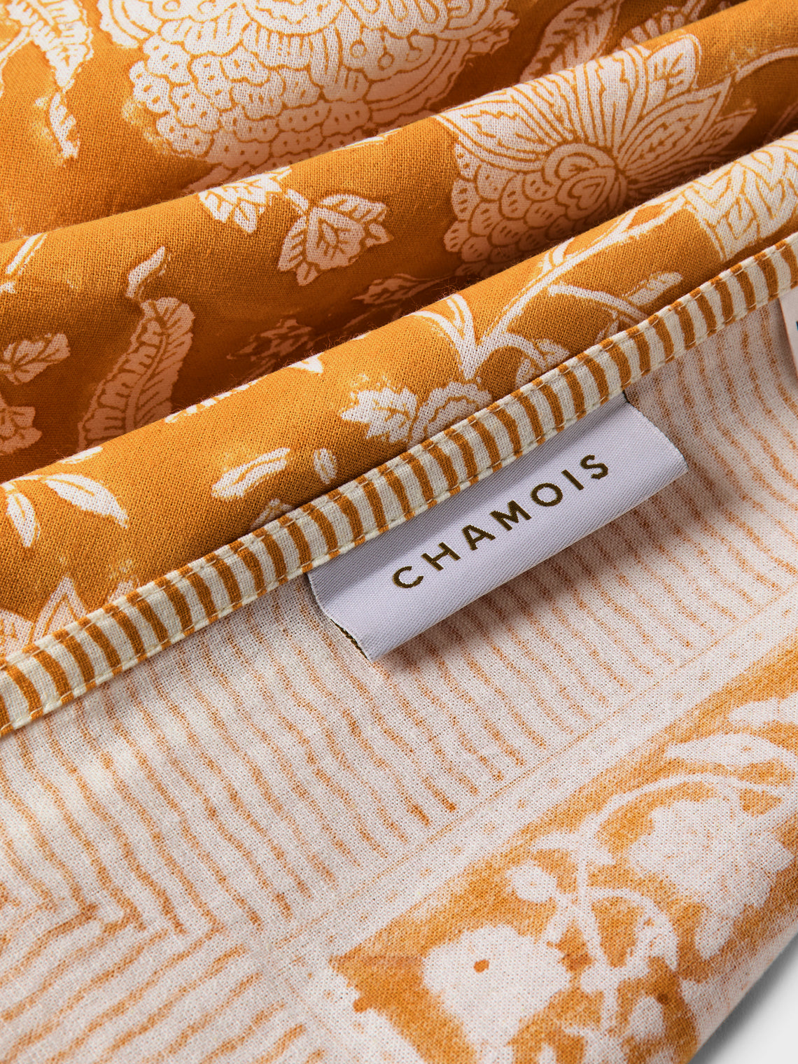 Indian Rose Block-Printed Cotton Rectangular Tablecloth (106.5in/2.7m)