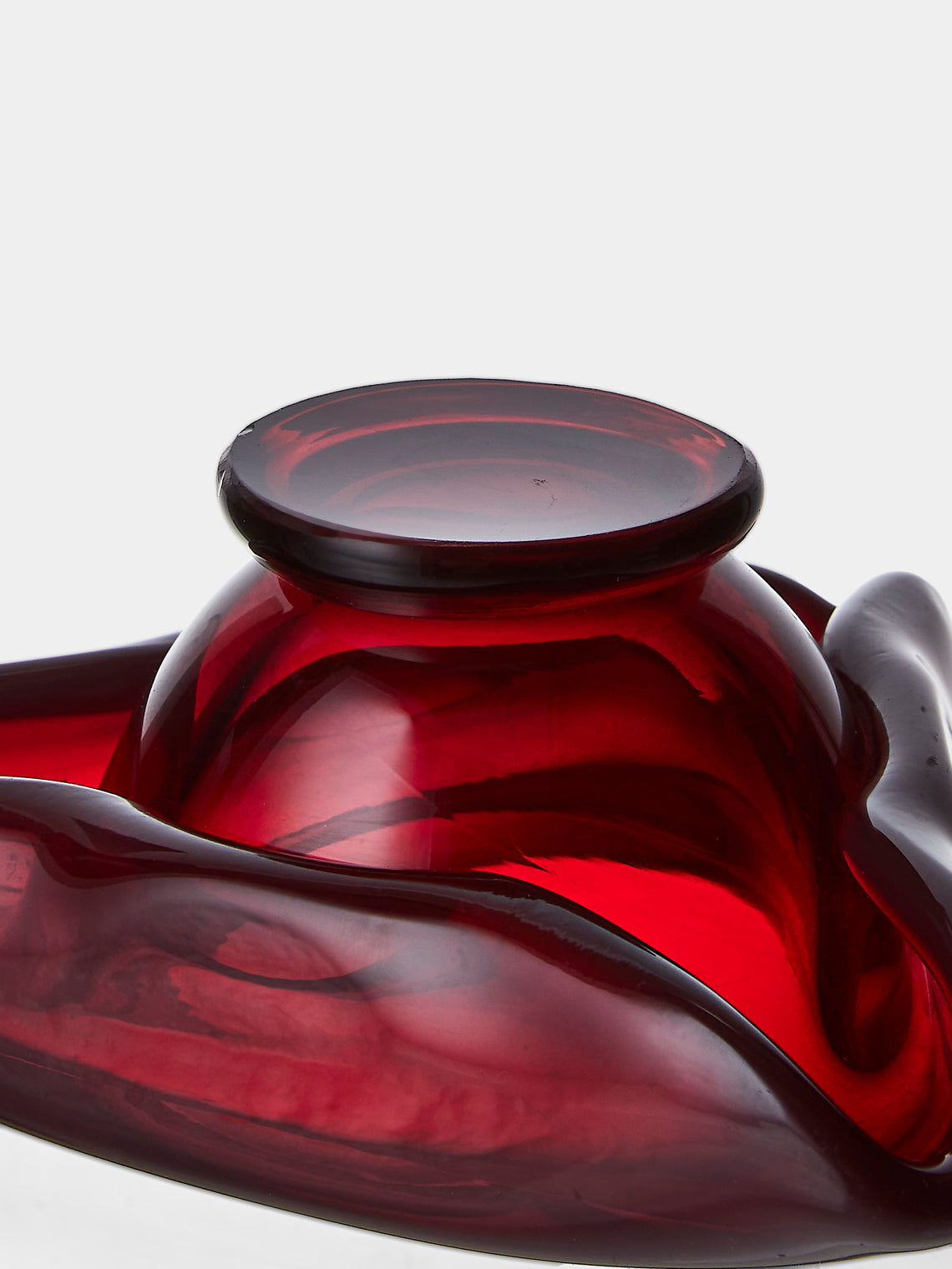 Antique and Vintage - Mid-Century Glass Ashtray - Red - ABASK