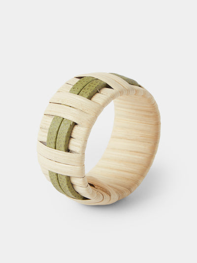 Pigment France - Anglet Leather and Rattan Napkin Rings (Set of 4) - Light Green - ABASK - 