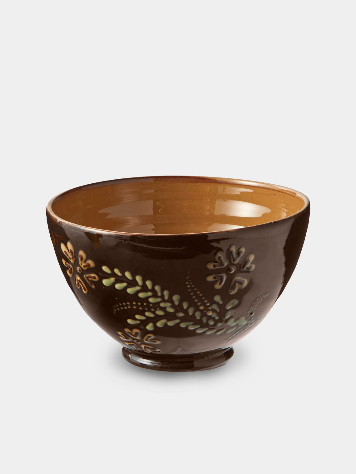 Poterie d’Évires - Flowers Hand-Painted Ceramic Grand Bowls (Set of 4) - Dark Brown - ABASK