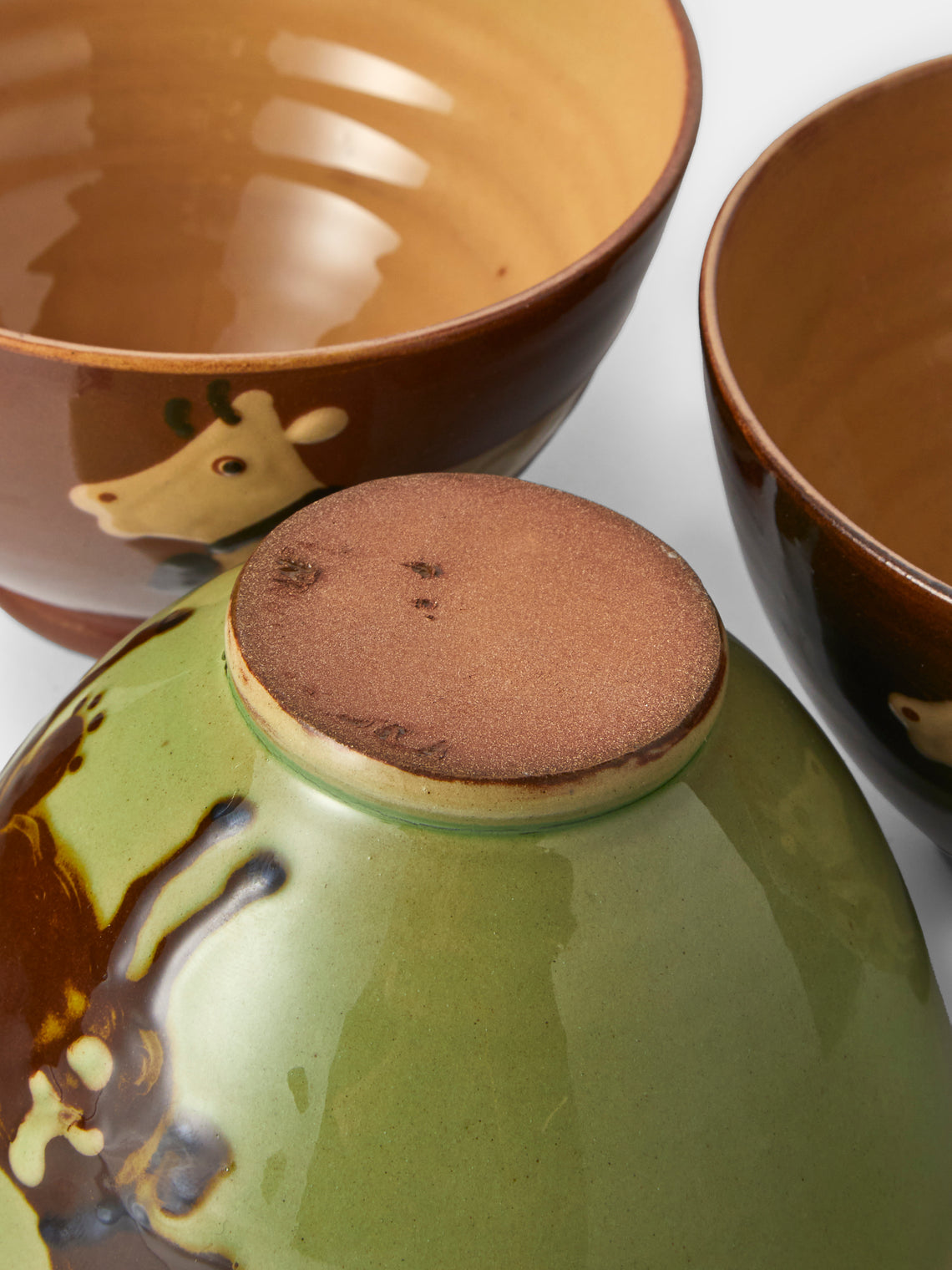 Poterie d’Évires - Cows Hand-Painted Ceramic Small Bowls (Set of 4) - Brown - ABASK