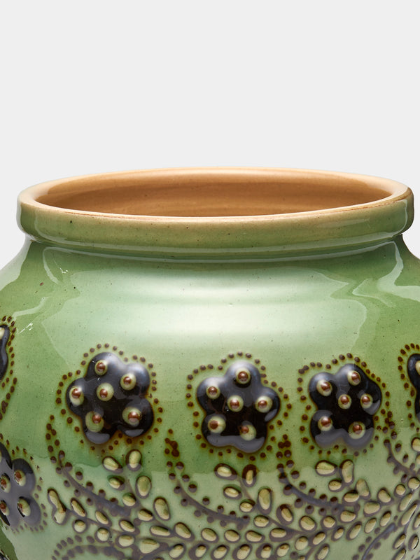 Poterie d’Évires - Flowers Hand-Painted Ceramic Vase (5in/13cm) - Green - ABASK