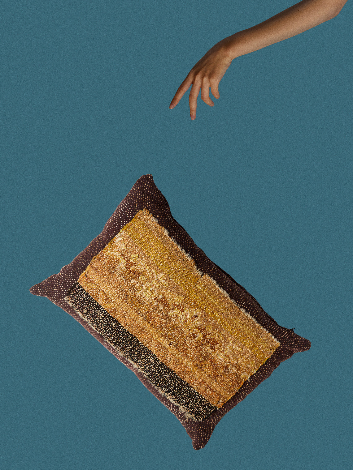 By Walid - 18th-Century French Aubusson Tapestry and Linen Cushion (23.5in/60cm) - Blue - ABASK