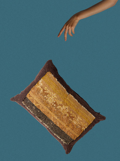 By Walid - 18th-Century French Aubusson Tapestry and Linen Cushion (23.5in/60cm) - Blue - ABASK