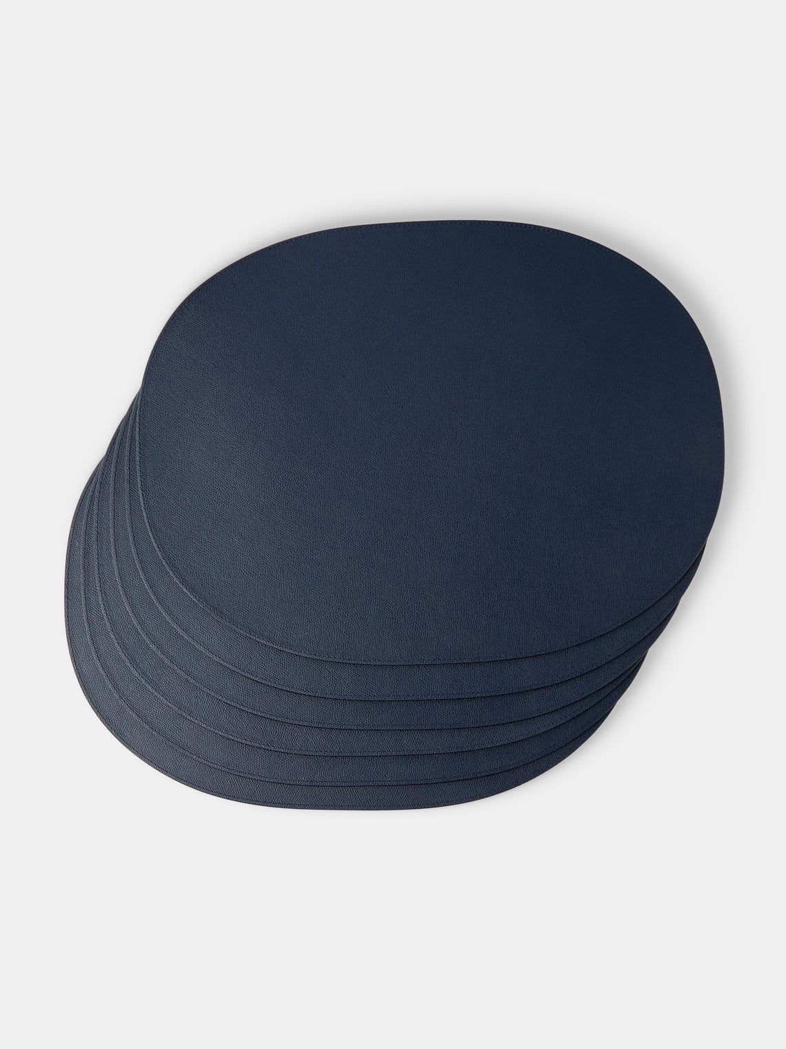 Giobagnara - David Leather Oval Reversible Placemats with Holder (Set of 6) - Blue - ABASK