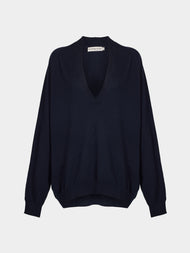 Arch4 - Oona Baby Goat Cashmere V-Neck Sweater | Size: S - Navy - ABASK - 
