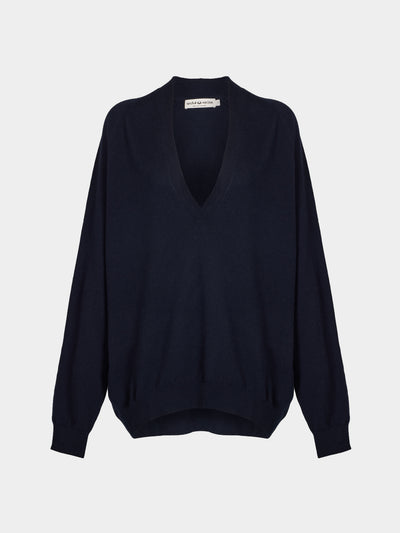 Arch4 - Oona Baby Goat Cashmere V-Neck Sweater | Size: S - Navy - ABASK - 
