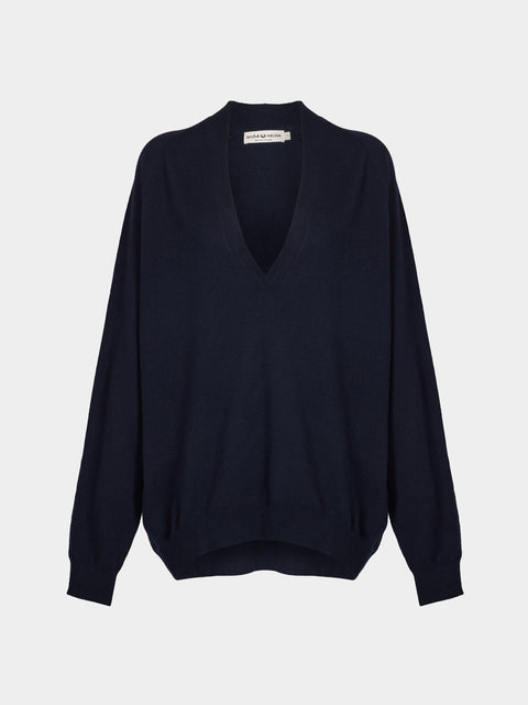 Arch4 - Oona Baby Goat Cashmere V-Neck Sweater | Size: S - Navy - ABASK - 