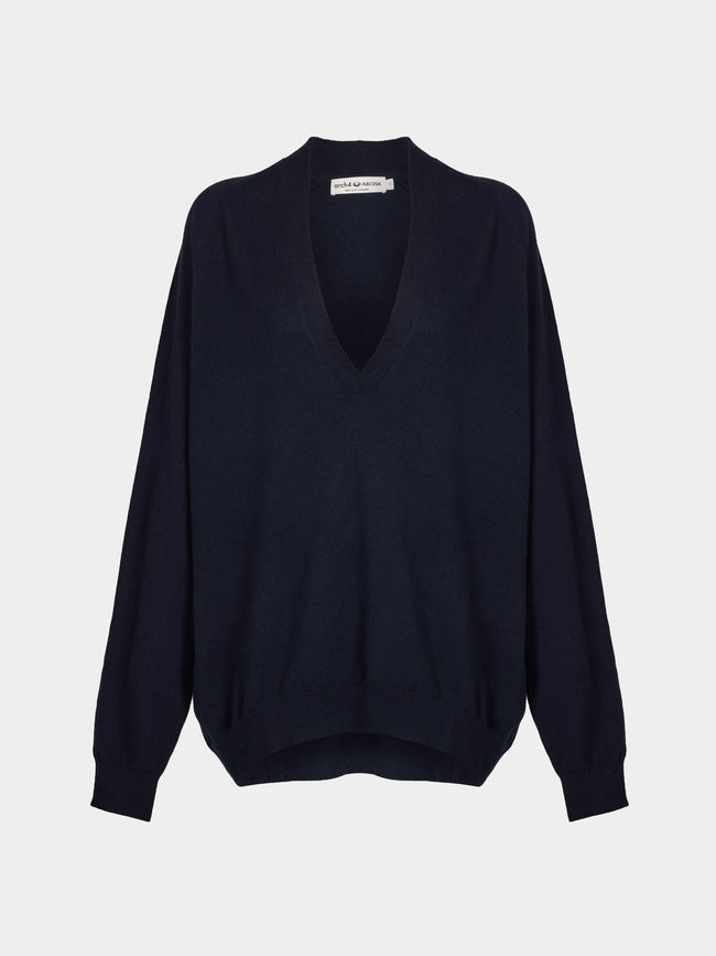 Arch4 - Oona Baby Goat Cashmere V-Neck Sweater | Size: S - Navy - ABASK - 