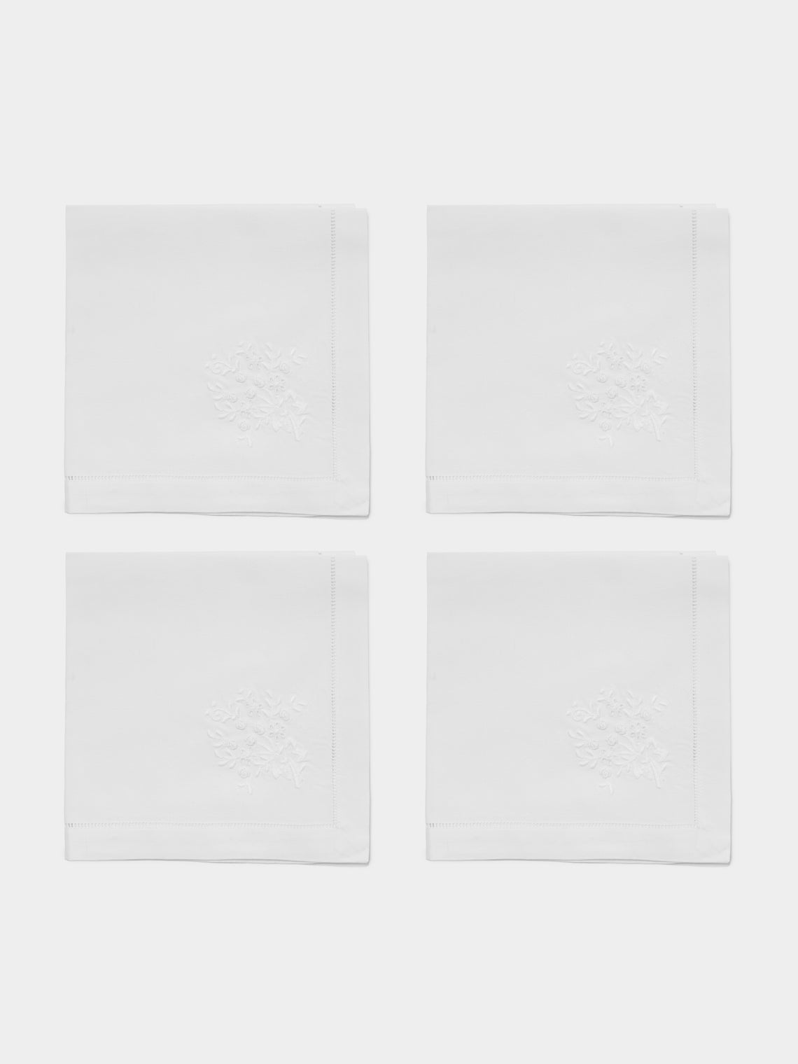 Rolande du Dreuilh Créations - Hand-Embroidered Cotton Napkins (Set of 4) - White - ABASK