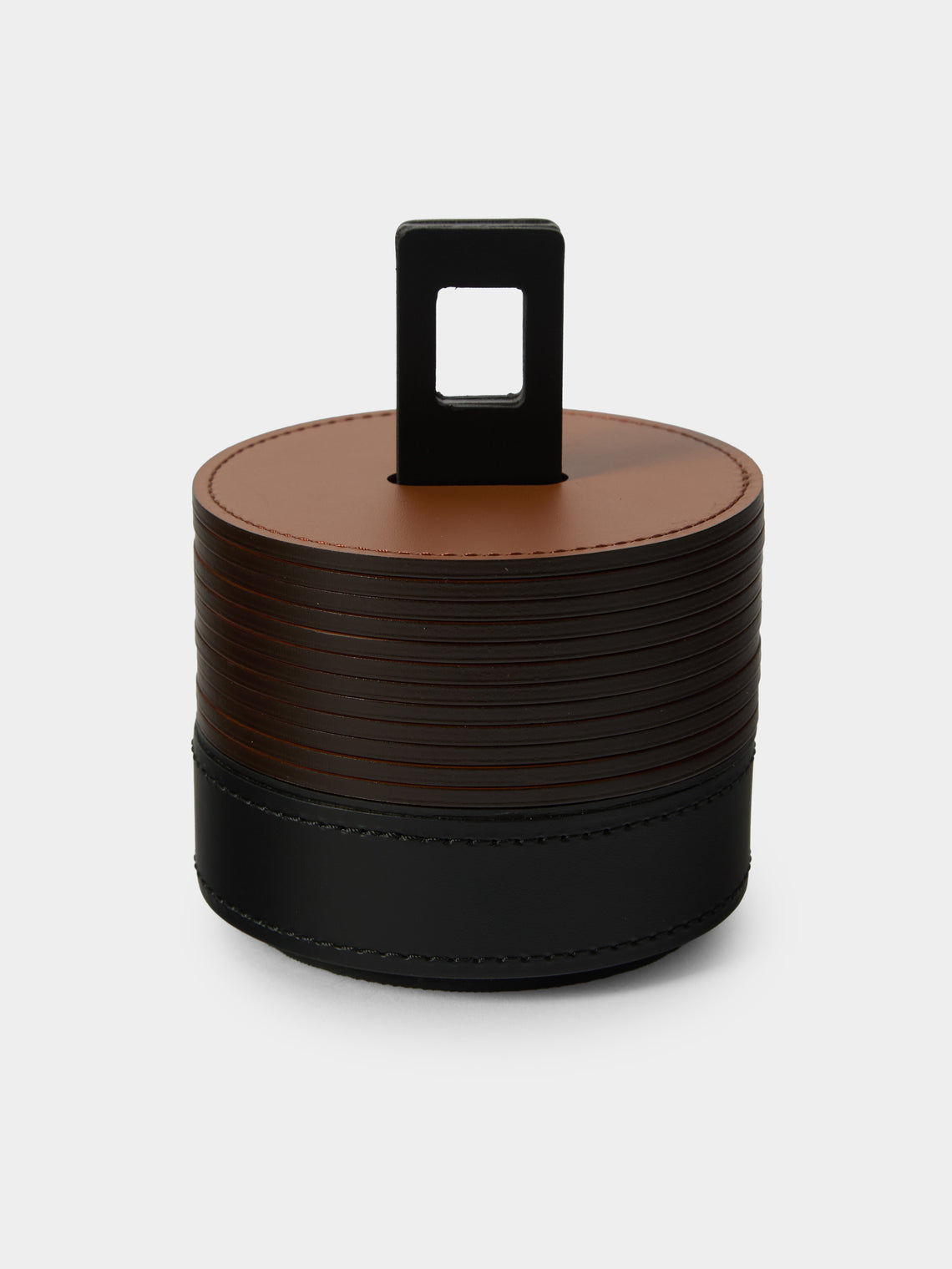 RUDI - | Set of 12 | Nautilus Leather Coasters with Holder - Black - ABASK - 