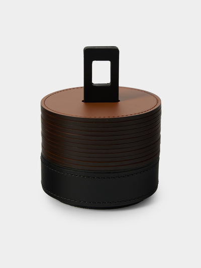 RUDI - | Set of 12 | Nautilus Leather Coasters with Holder - Black - ABASK - 