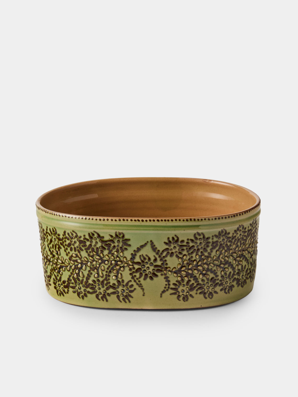 Poterie d’Évires - Flowers Hand-Painted Ceramic Oval Dish - Green - ABASK - 