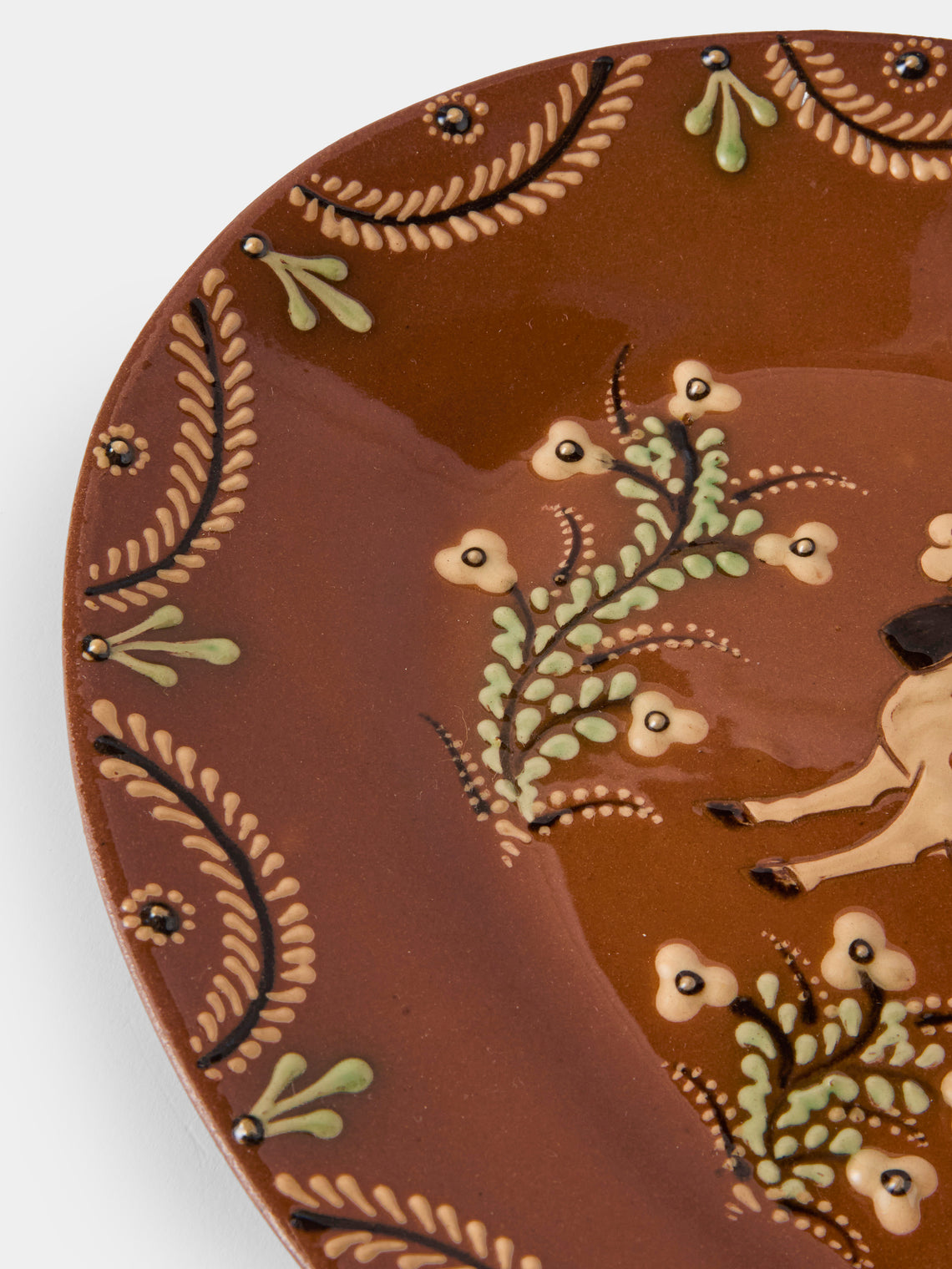 Poterie d’Évires - Cows Hand-Painted Ceramic Oval Platter - Light Brown - ABASK