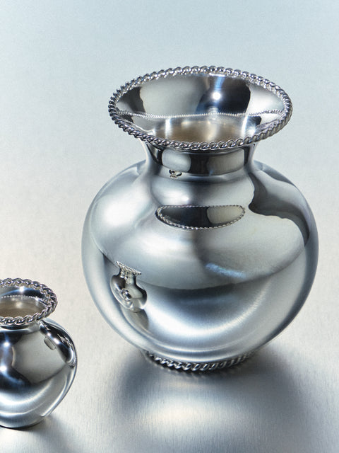 Robbe & Berking - Kordelrand Silver-Plated Vase (6in/16cm) - Silver - ABASK