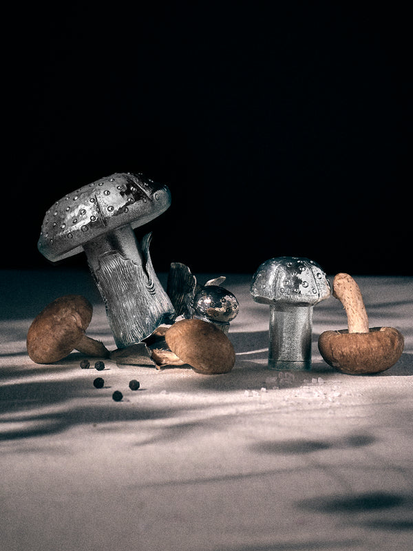 Silver - Mushroom Sterling Silver Large Salt and Pepper Shakers (Set of 2) - Silver - ABASK