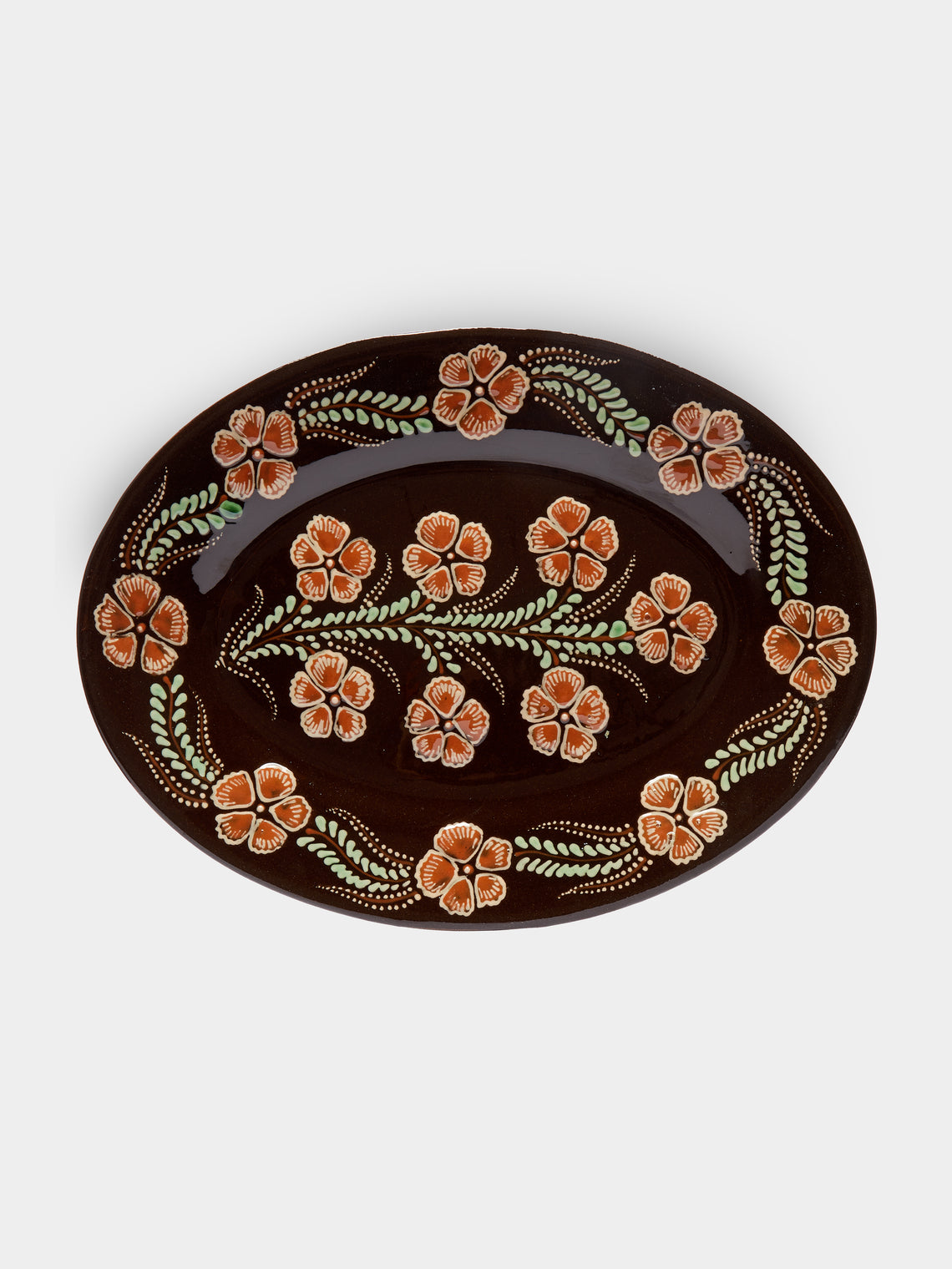 Poterie d’Évires - Flowers Hand-Painted Ceramic Oval Serving Platter -  - ABASK - 