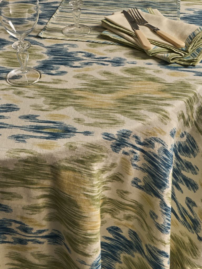 D'Ascoli - Amina Printed Linen Round Tablecloth (118in/3m) - Blue - ABASK