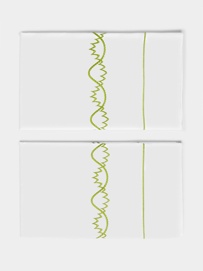 Loretta Caponi - Art Decò Hand-Embroidered Cotton King-Size Pillowcases (Set of 2) - White - ABASK - 