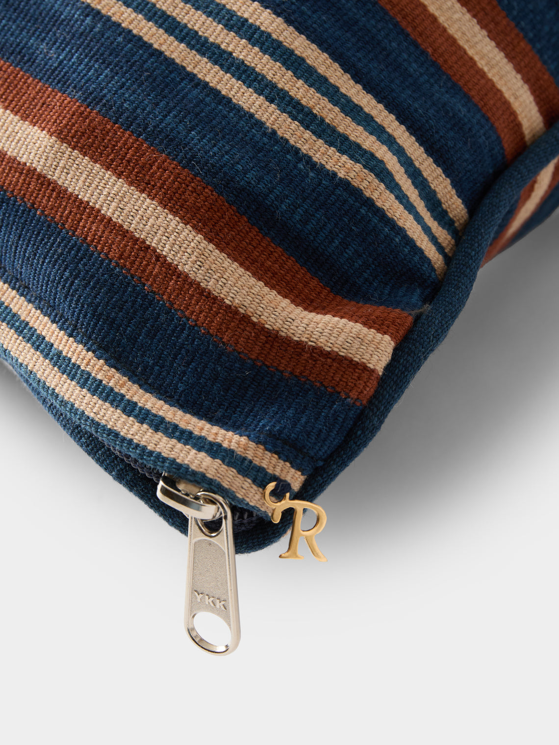 R Collective - Handwoven Indigo Striped Cotton Cushion (35.5in/90cm) - Blue - ABASK