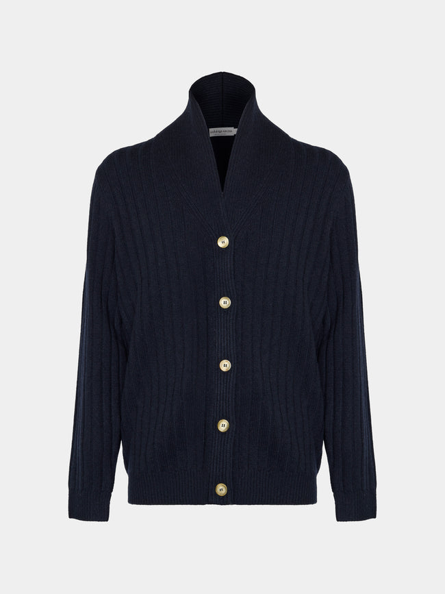 Arch4 - Denver Baby Goat Cashmere Stretch-Knit Cardigan | Size: M - Navy - ABASK - 