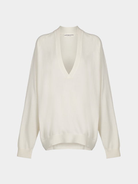 Arch4 - Oona Baby Goat Cashmere V-Neck Sweater | Size: S - Ivory - ABASK - 