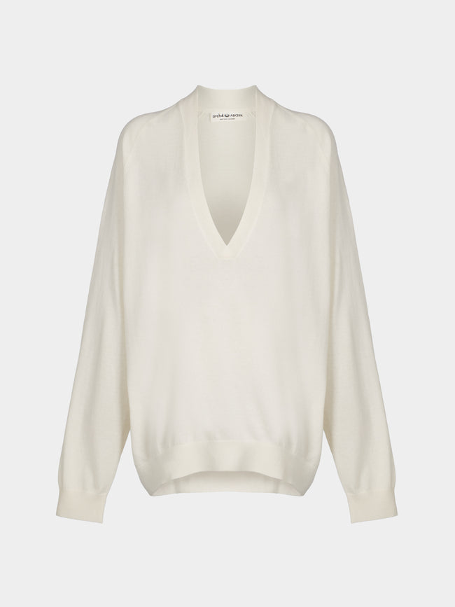 Arch4 - Oona Baby Goat Cashmere V-Neck Sweater | Size: S - Ivory - ABASK - 