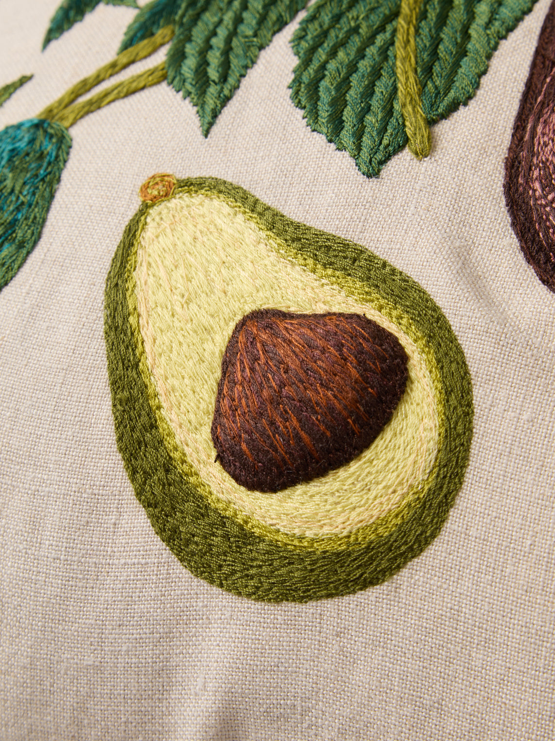Bokja - Avocado Moon Embroidered Linen Cushion (17.5in/45cm) - Multiple - ABASK