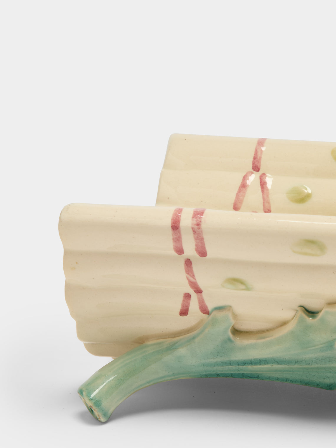 Antique and Vintage - Mid-Century Majolica Ceramic Asparagus Tray (10in/26cm) - White - ABASK